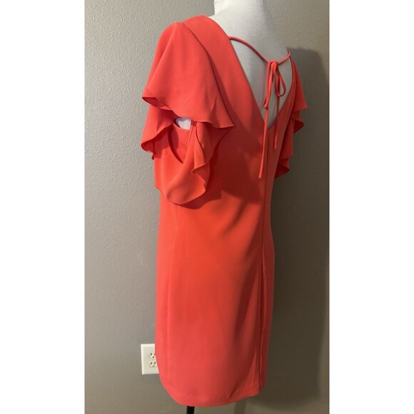 Trina Turk Traverse Tie Back Dress S Small Coral Lilly Flutter Sleeve NEW - Picture 7 of 14